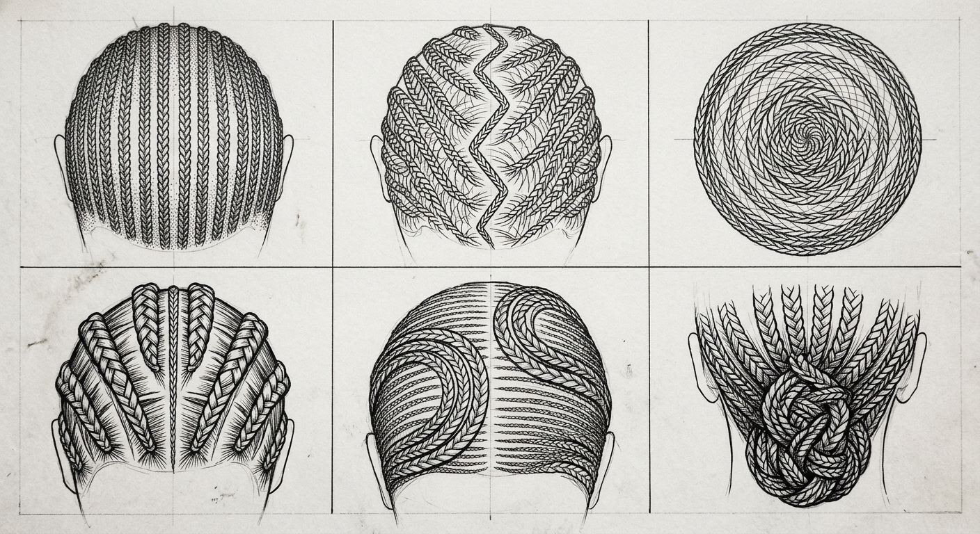 Six specialized braid down patterns for flat wig installations