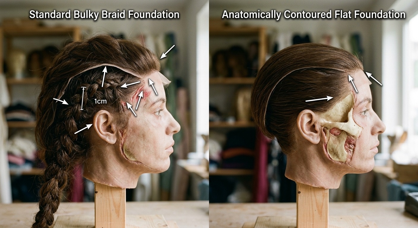 Profile comparison of flat braid down service versus bulky foundation