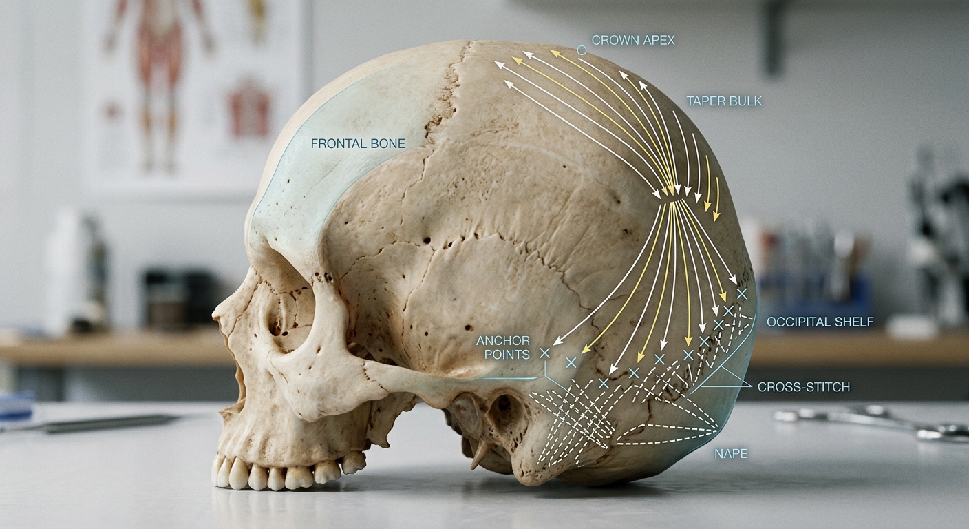 Cranial contour mapping for a flat braid down service