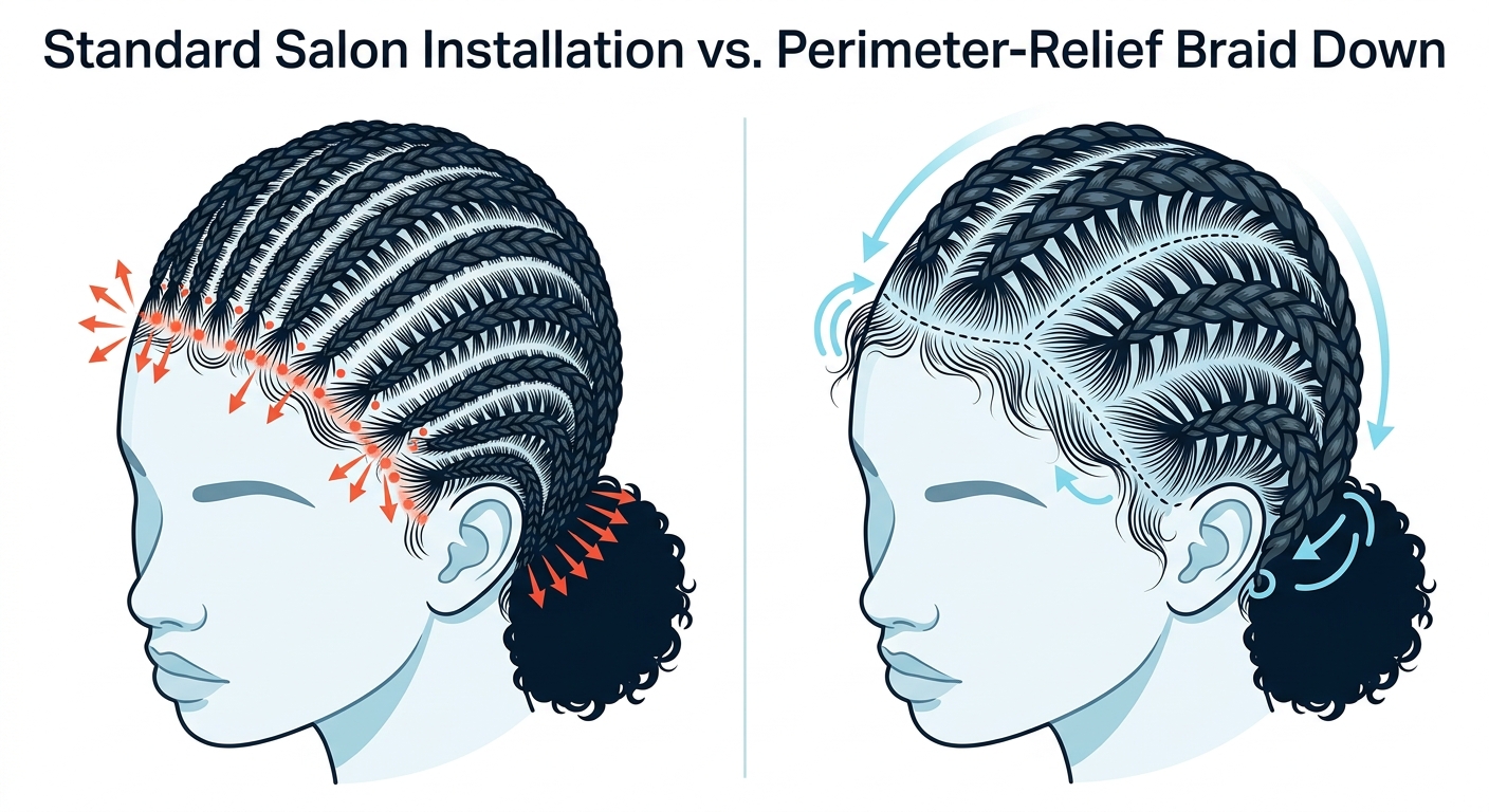 Diagram contrasting tight braiding with techniques that don't pull edges