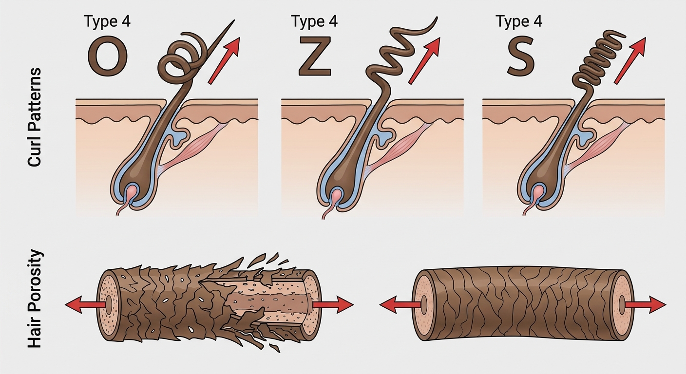 Curl porosity and tension strain diagram for traction alopecia prevention