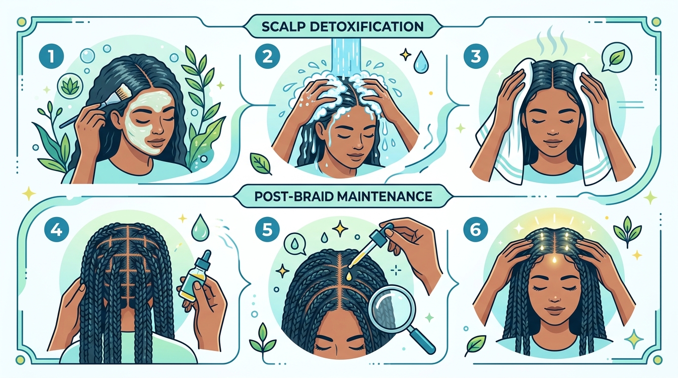 Pre-braid scalp detox and oiling steps for braid down service