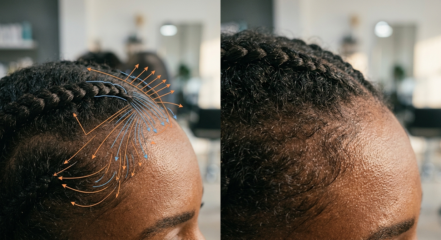 Tension vector analysis on cornrows for traction alopecia prevention