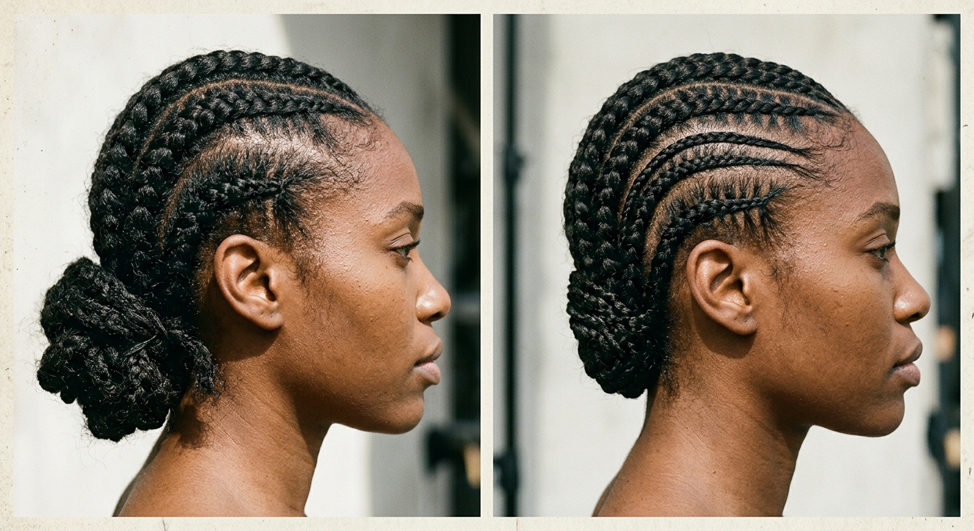 Flat braid down for wig profile preventing bulky helmet head